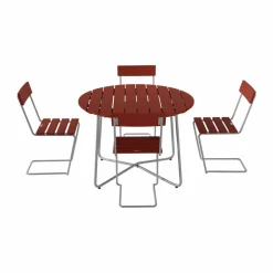 Best Grythyttan Stålmöbler 9A matbord Ø100 cm + 4 Stol 1 mörkröd ek-varmförzinkad