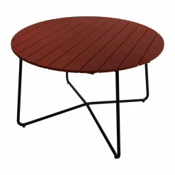 Outlet Grythyttan Stålmöbler 9A matbord Mörkröd lackerad ek-svart stålstativ Ø120 cm