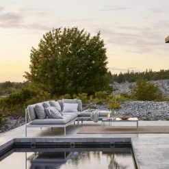 Skargaarden Bönan modulsoffa Sunbrella Sling light grey hörndel ljusgrå aluminium ram