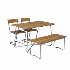 Clearance Grythyttan Stålmöbler Grythyttan matgrupp B25A + 2st Stol 1 + Bänk 8 teak