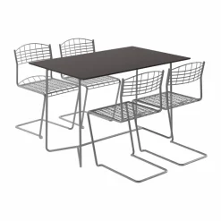Grythyttan Stålmöbler High tech bord 110 cm + 4 High tech stol svart-varmförzinkad
