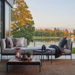 Skargaarden Lidö modulsoffa Sunbrella Deave silver grey mittdel mörkgrå aluminiumram