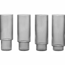 Ferm Living Ripple long drink glas 4-pack Smoked grey