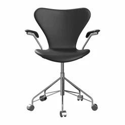 Online Fritz Hansen Sjuan 3217 helklädd kontorsstol mjuka hjul Essential black leather-chrome