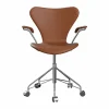 Fritz Hansen Sjuan 3217 helklädd kontorsstol mjuka hjul Essential walnut leather-chrome