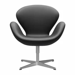 Clearance Fritz Hansen Svanen 3320 fåtölj Essential läder black-borstad aluminium