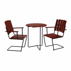 Clearance Grythyttan Stålmöbler Table 6B bord + 2 A2 fåtölj mörkröd ek-svart