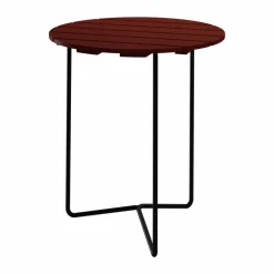 Grythyttan Stålmöbler Table 6B bord Mörkröd lackerad ek-svart stativ Ø60 cm