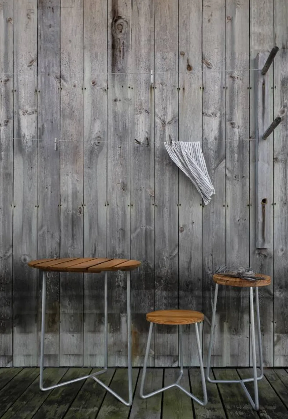 Grythyttan Stålmöbler Table 6B bord Obehandlad teak- varmförzinkad stativ Ø60 cm