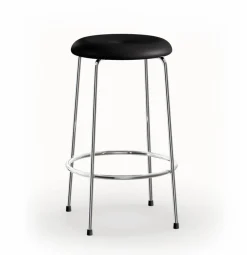Lammhults Taburett barpall Svart läder-kromat stativ 63 cm