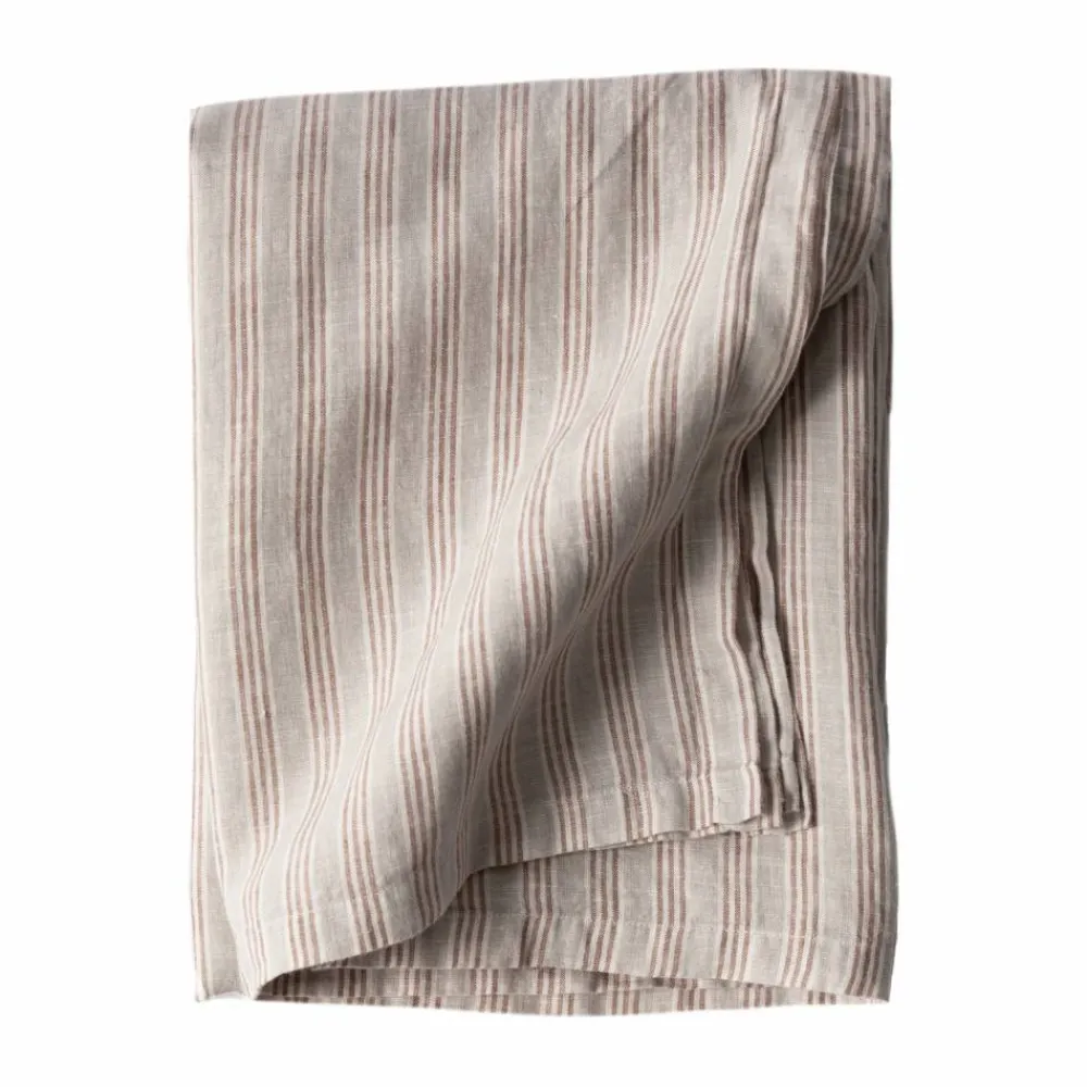 Hot Tell Me More linneduk 145x270 cm Hazelnut stripe