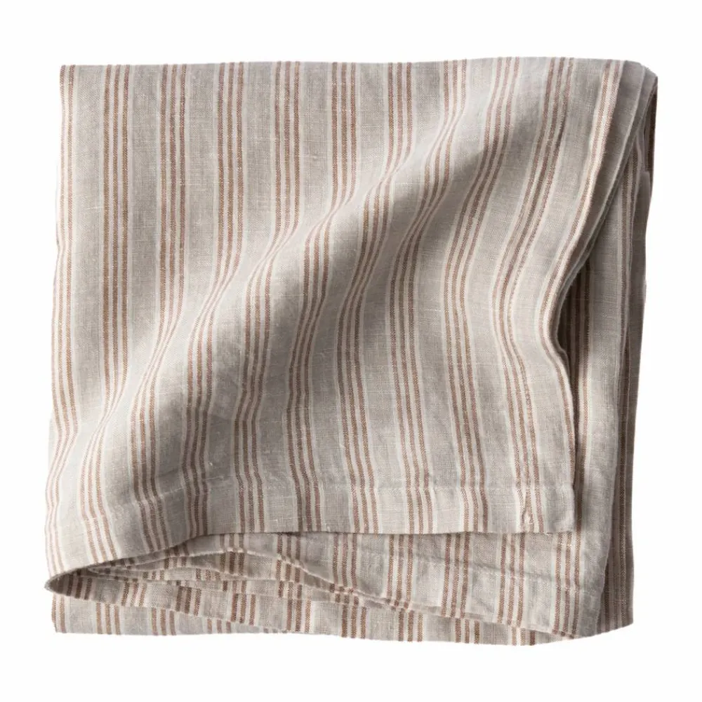 Tell Me More linneduk 145x145 cm Hazelnut stripe